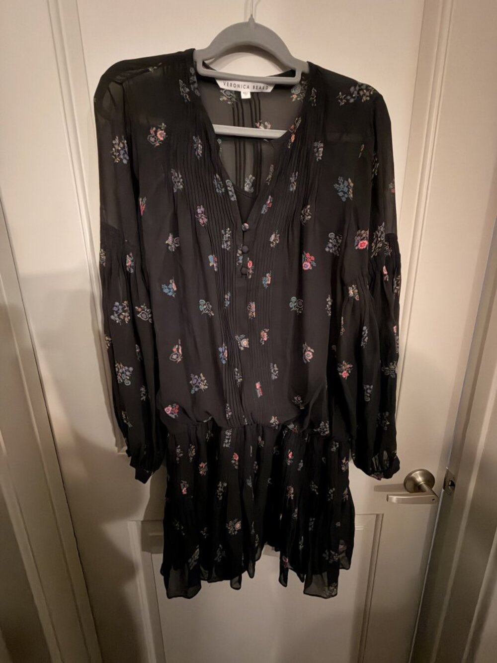 NWOT Veronica Beard Black Silk Floral Long Sleeve Dress Size 10